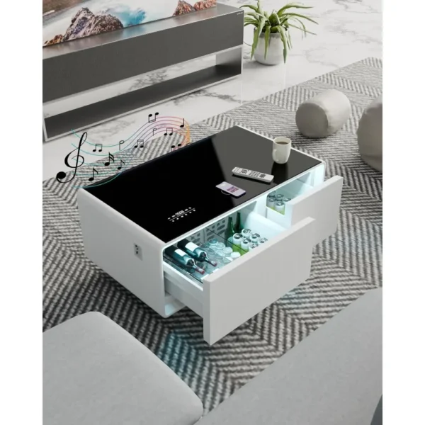 Smart Coffee Table, 23" D x 41.5" W x 18.1" H, Living Room Table with Built in Fridge and Speakers, Smart Table