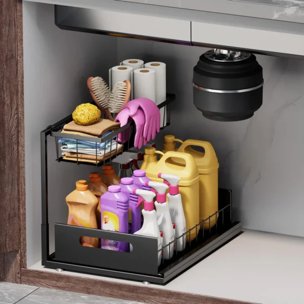 Under Sink Organizers and Storage 2 Tier Slide Out Kitchen Cabinet