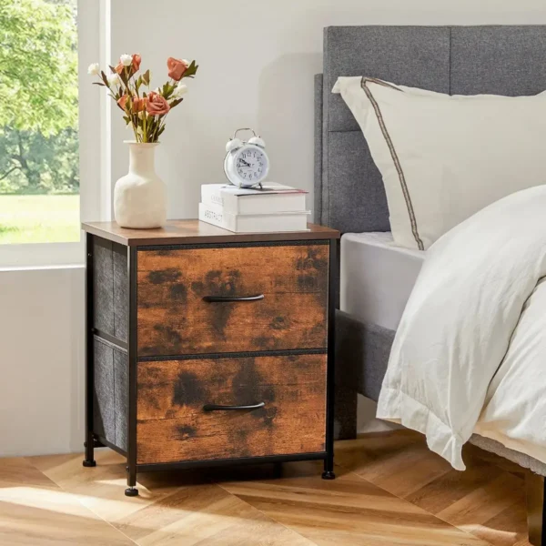 JHK Nightstand For Bedroom With 2 Fabric Drawers Bedside